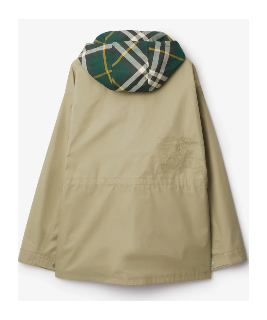 Burberry Gabardine Jacket With High Collar And Pockets In Nude