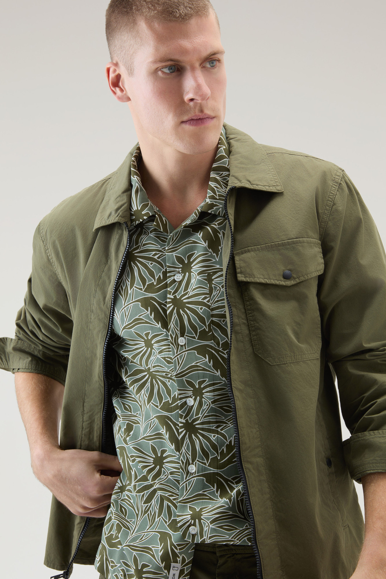 Woolrich Olive Green Cotton Gabardine Oversized Shirt In Green