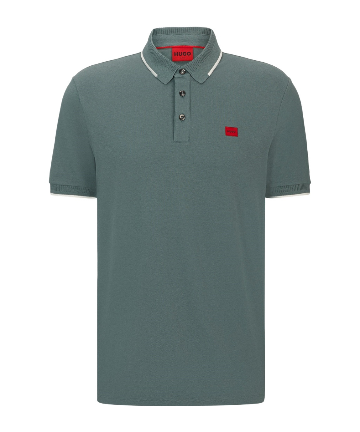 Hugo Boss Cotton-piqu Slim-fit Polo Shirt With Red Logo Label In Green