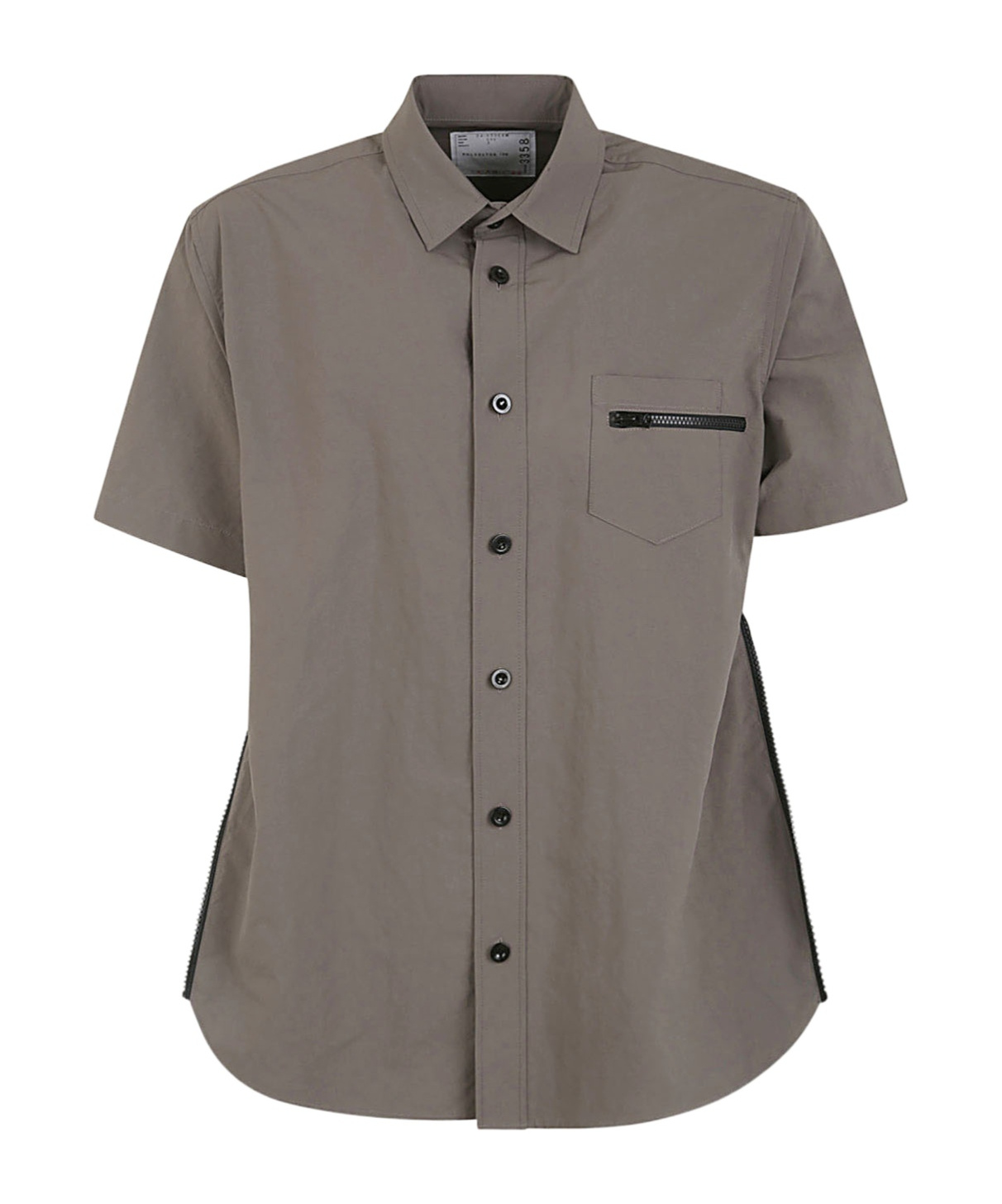 Sacai Zip-pocket Detailed Short Sleeved Buttoned Shirt In Gray