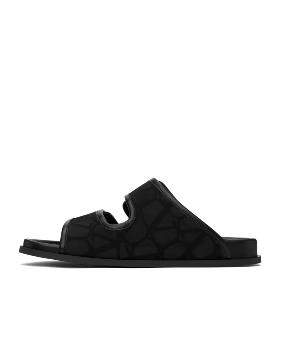 Valentino Black Iconographe Monogram Canvas Slides In Black