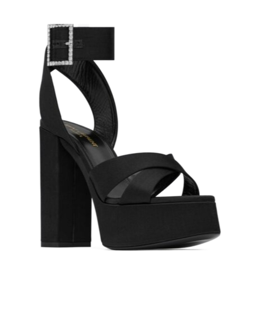 Saint Laurent Elegant Mini Satin Bianca Sandals With 12.5 Cm Heel Height In Black
