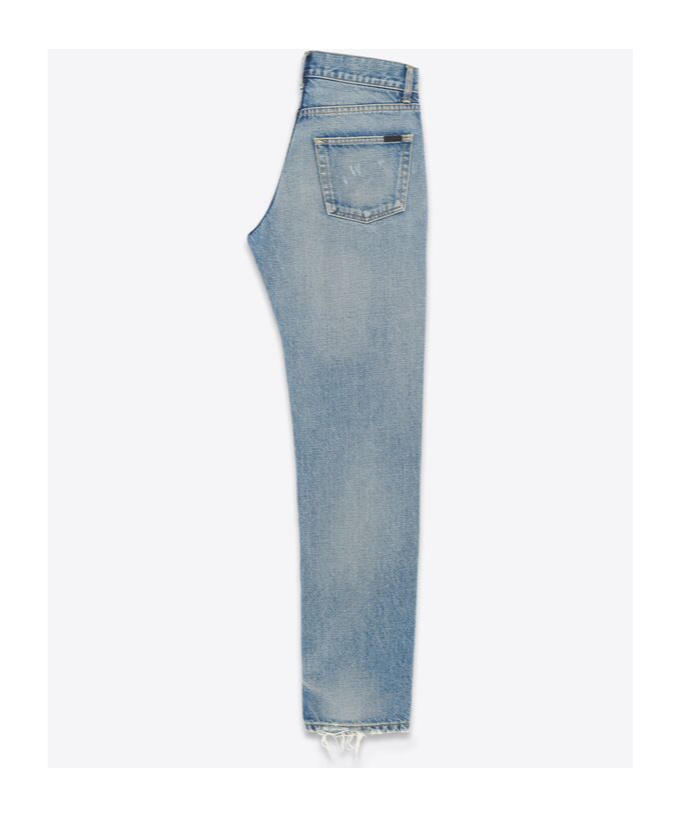 Saint Laurent Stonewashed Distressed Straight Jeans In Blue