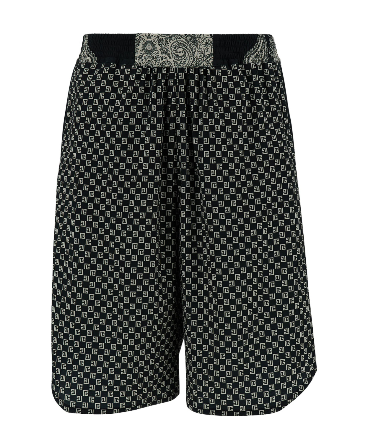 BALMAIN MIX-PRINT SATIN BERMUDA SHORTS 