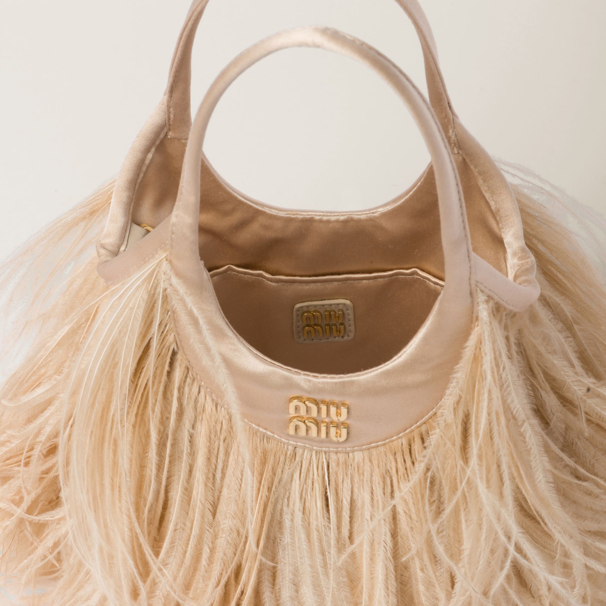 Miu Miu Feather-detail Satin Handbag In Yellow