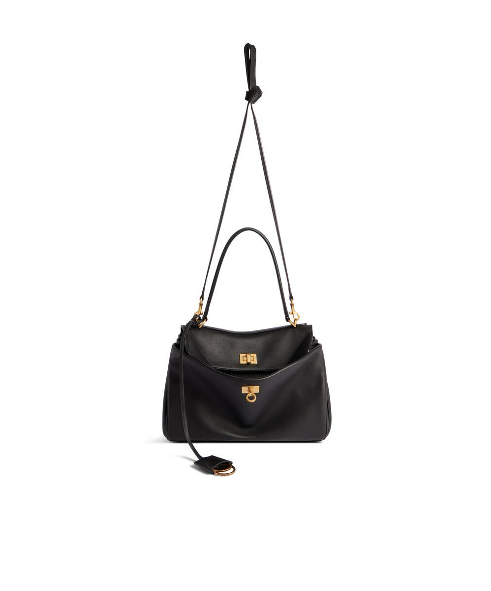 Balenciaga Dark Green Leather Mini Rodeo Handbag In Black