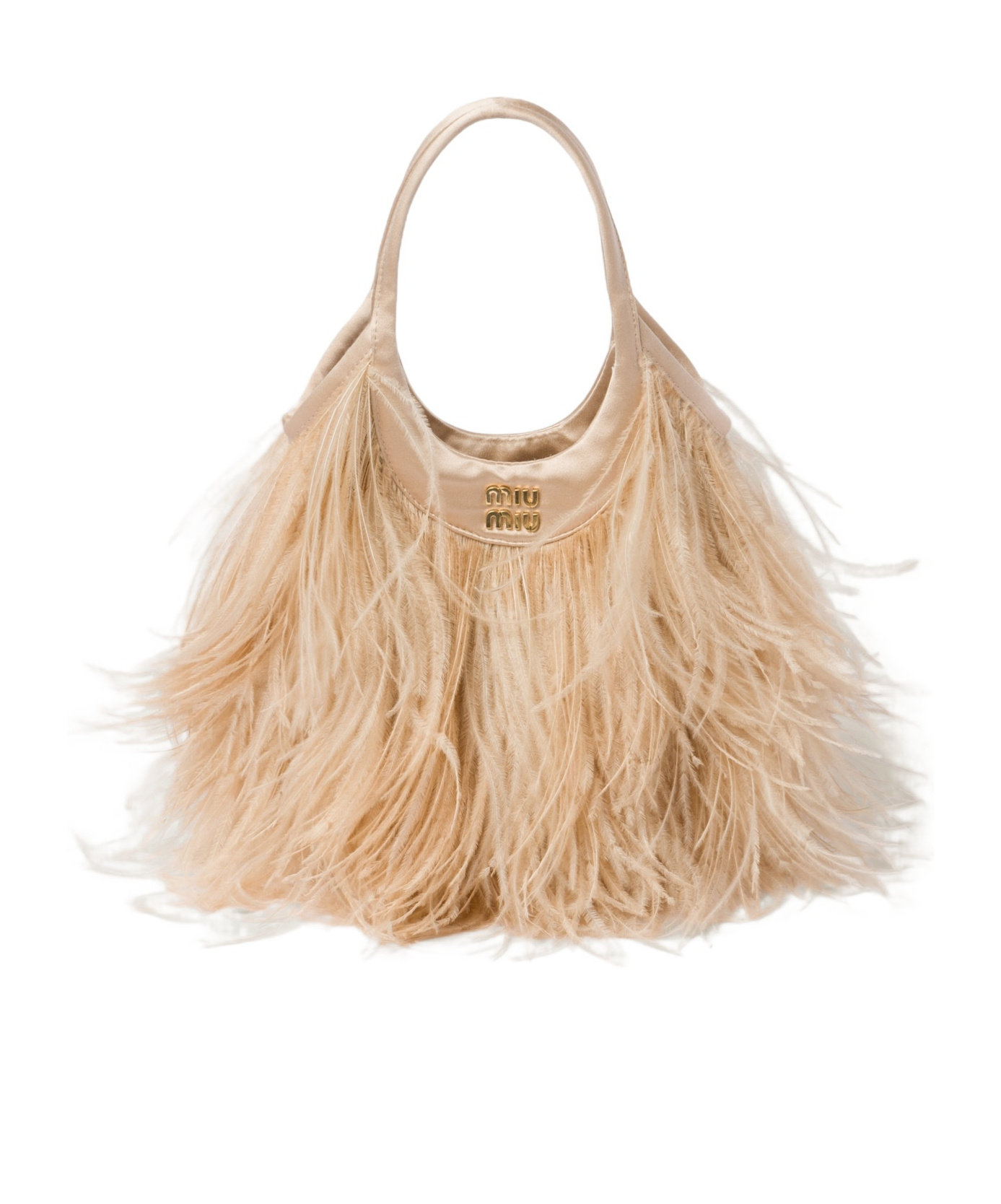 Miu Miu Feather-detail Satin Handbag In Yellow