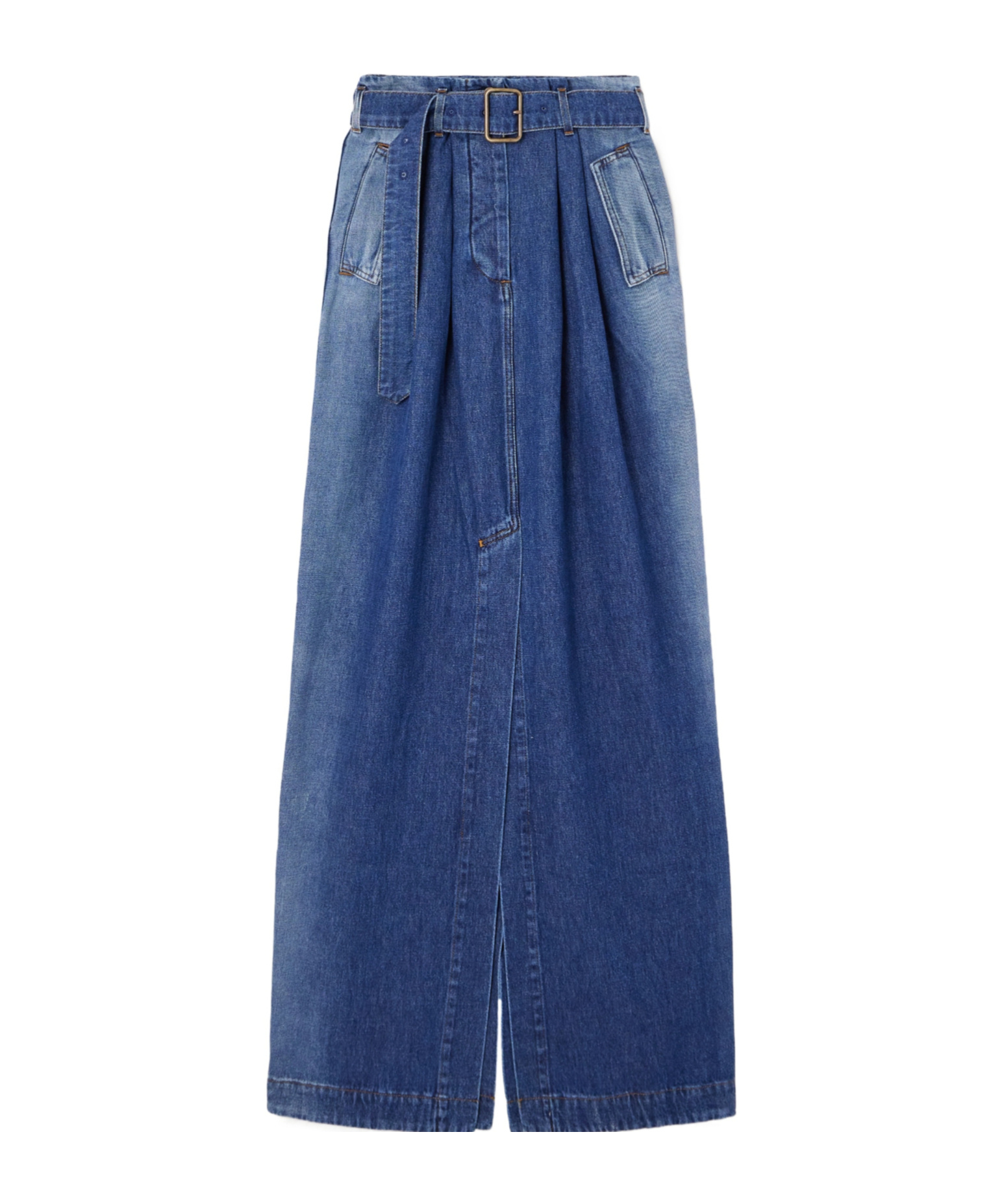 Dries Van Noten Belted Denim Extra-long Skirt In Blue