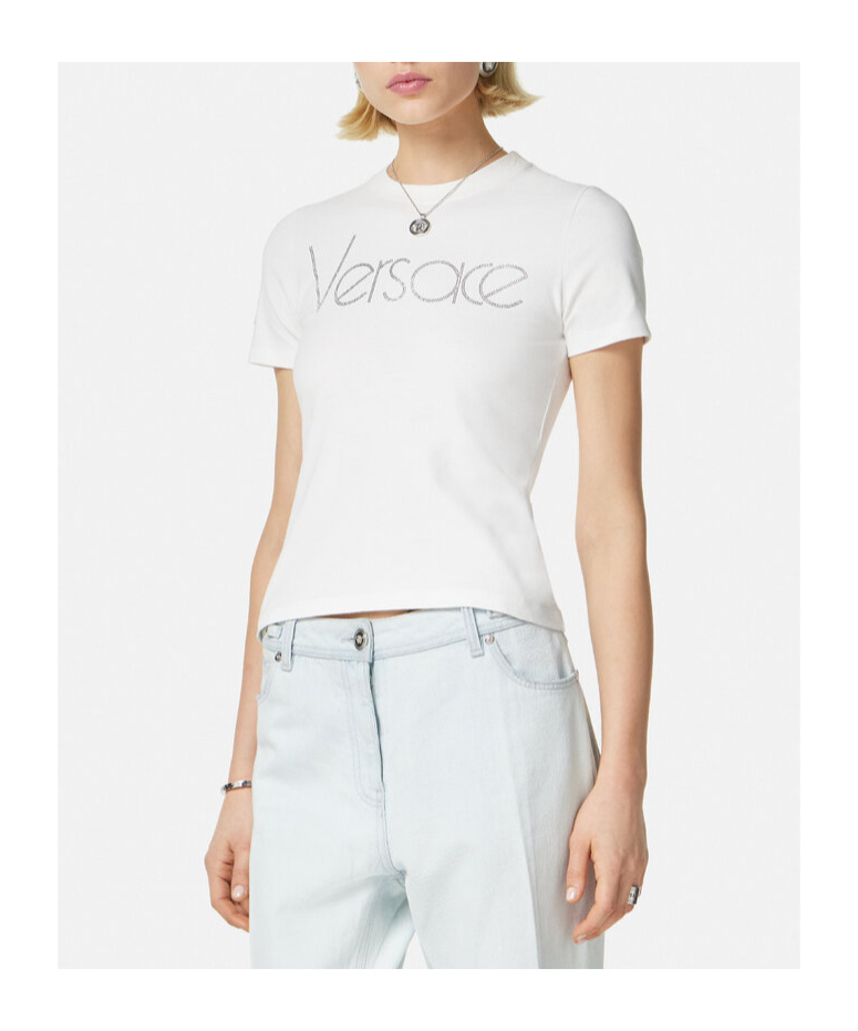 Versace Crystal 1978 Logo T-shirt In White