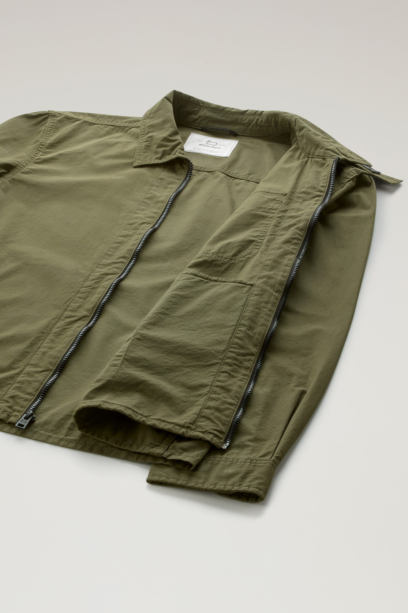 Woolrich Olive Green Cotton Gabardine Oversized Shirt In Green