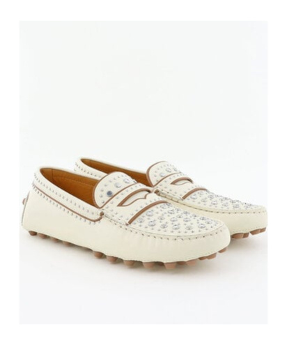 Tod's Gommino Studded Leather Moccasins In White