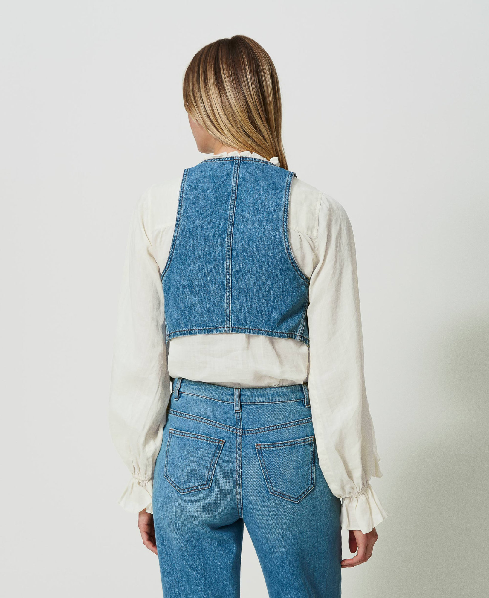 Twinset Medium Blue Denim Waistcoat In Blue