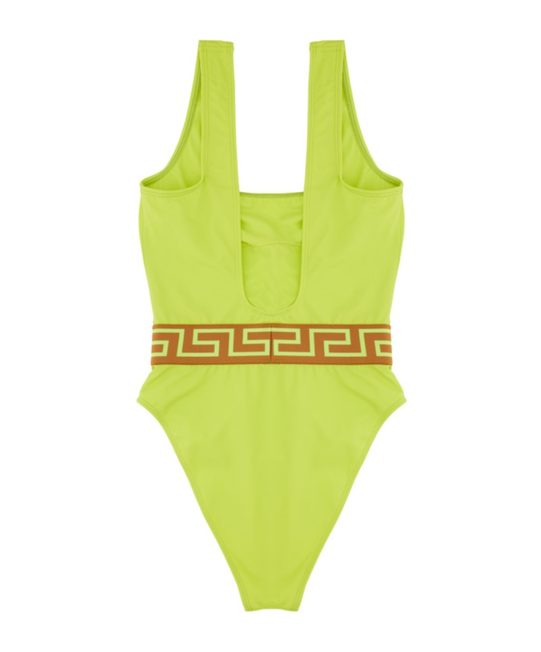 Versace Greca Lycra One-piece Swimsuit In Green