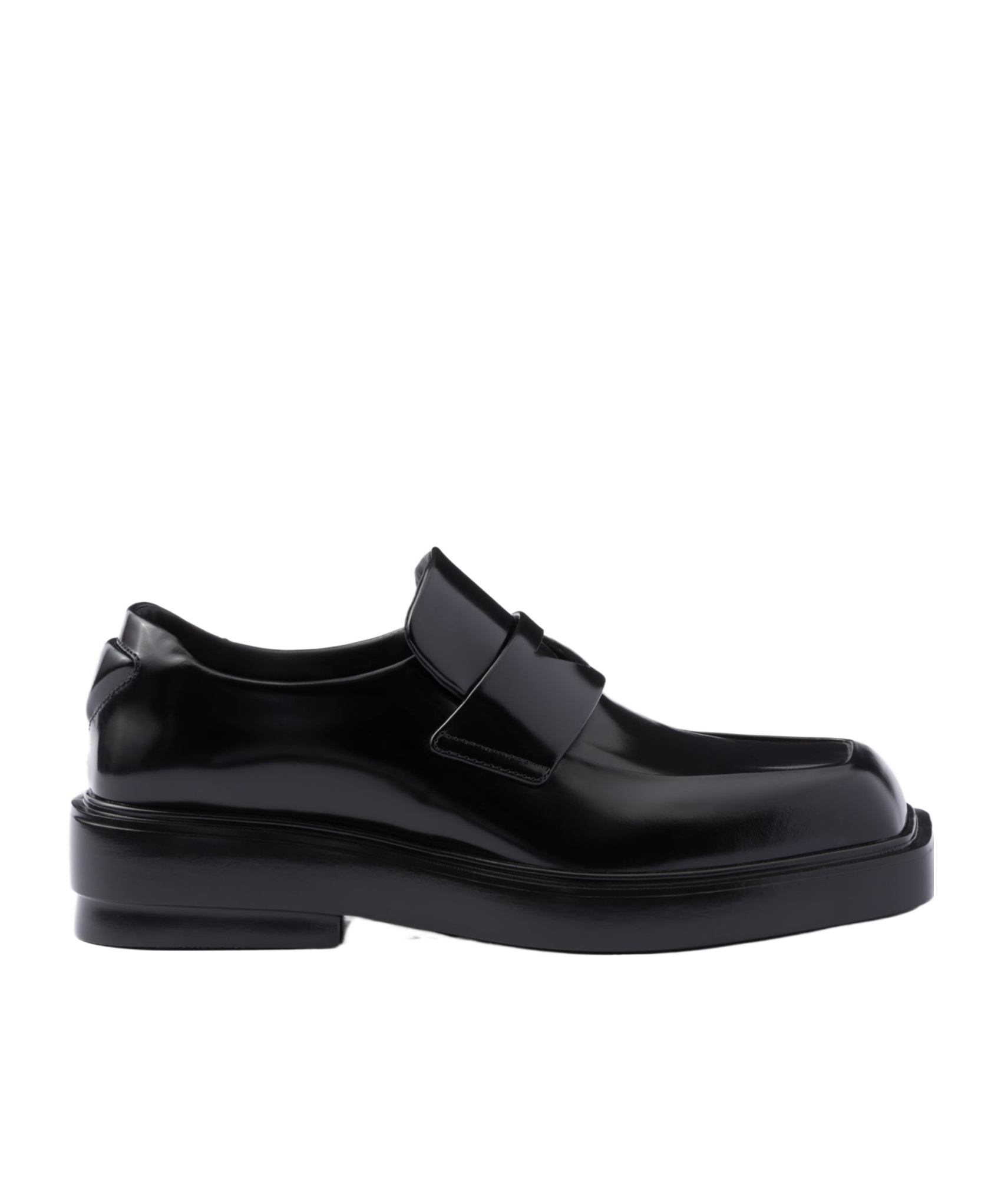 Prada Triangle Patch Leather Loafers In Black