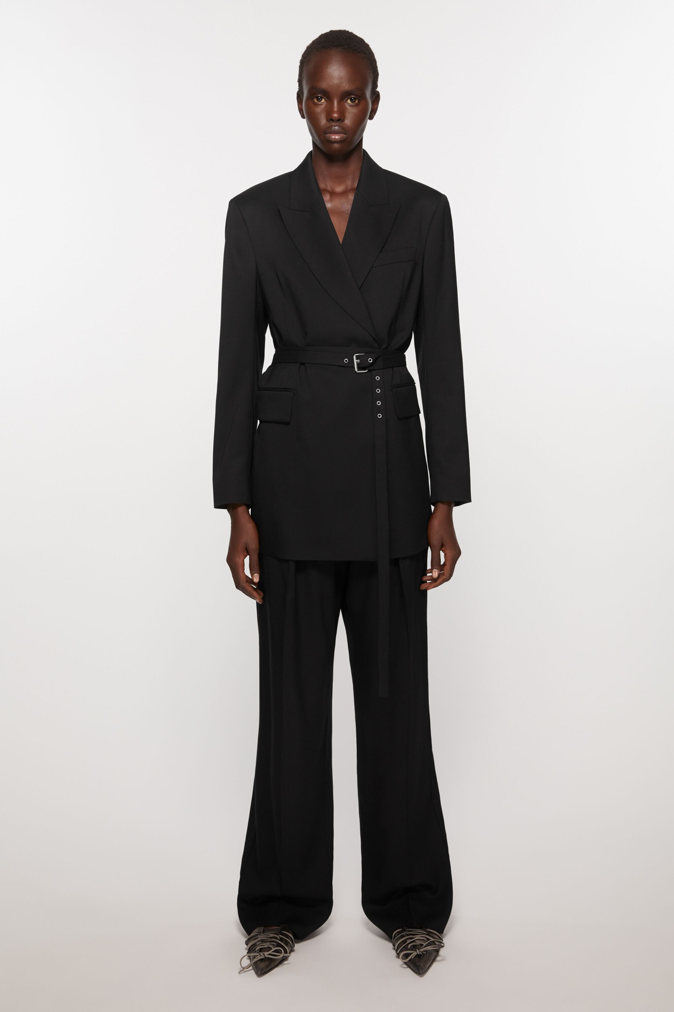 Acne Studios Double-breasted Herringbone Blazer In Black