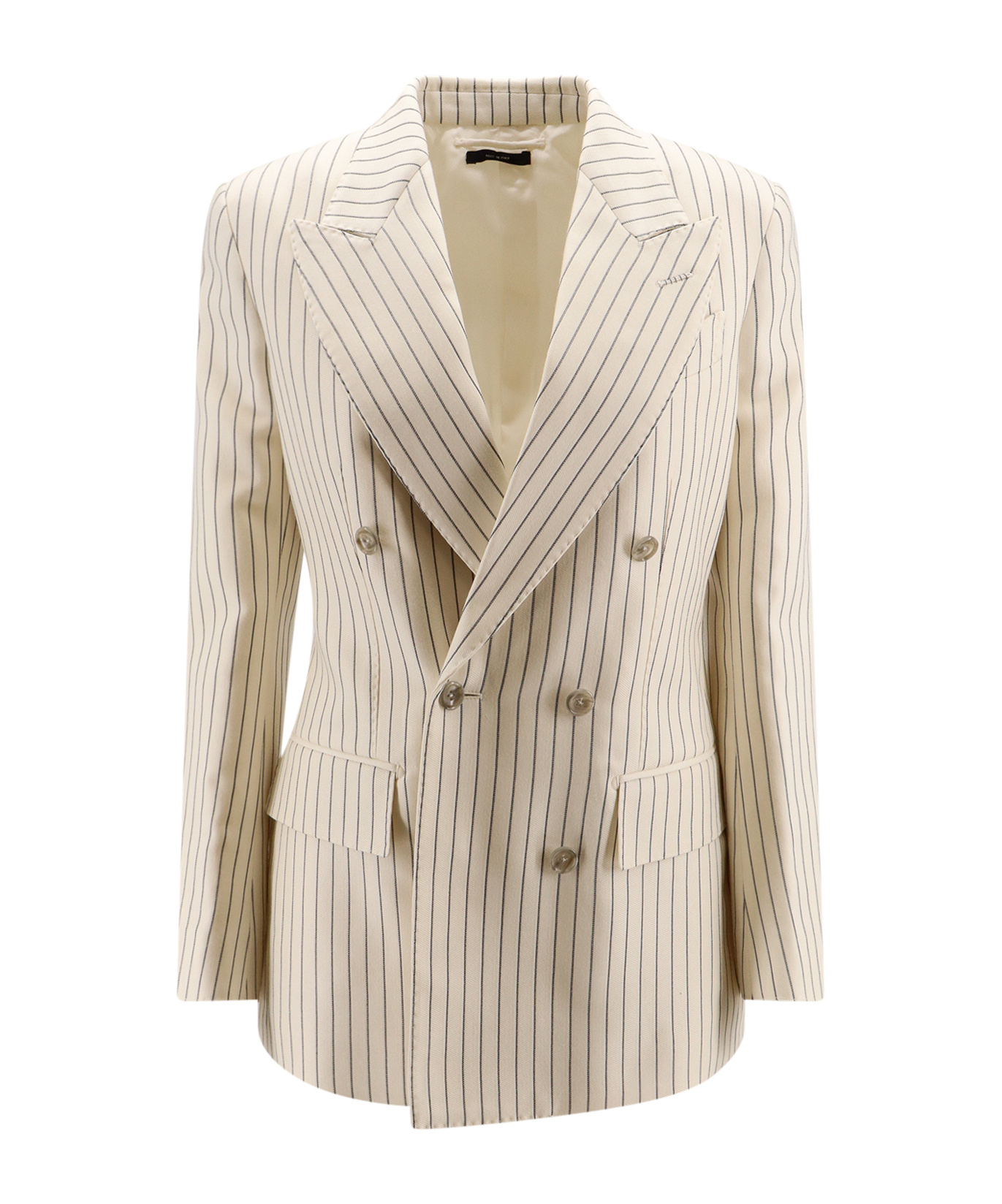 Tom Ford Striped Double-breasted Wool-blend Blazer In Nude
