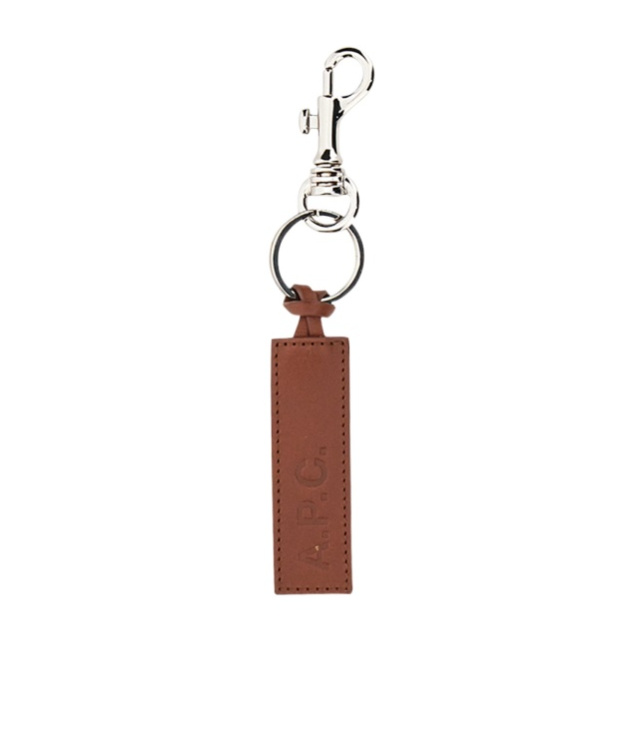 Apc Calfskin Logo Key Ring In Brown