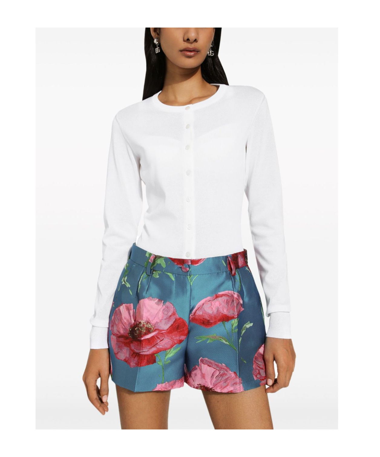 Dolce & Gabbana Cardigan Girocollo In Seta In White