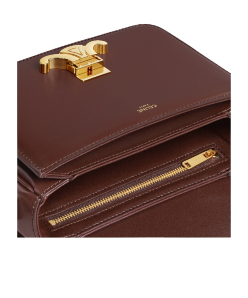 Celine Triomphe Classique Bag In Glossy Calfskin In Brown