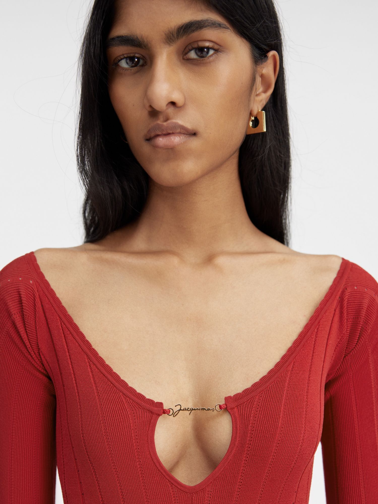 Jacquemus Long Sleeve Scalloped Top In Red
