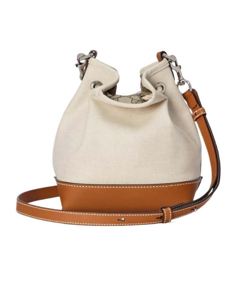 Gucci Logo-print Leather-trimmed Shoulder Bag In Nude