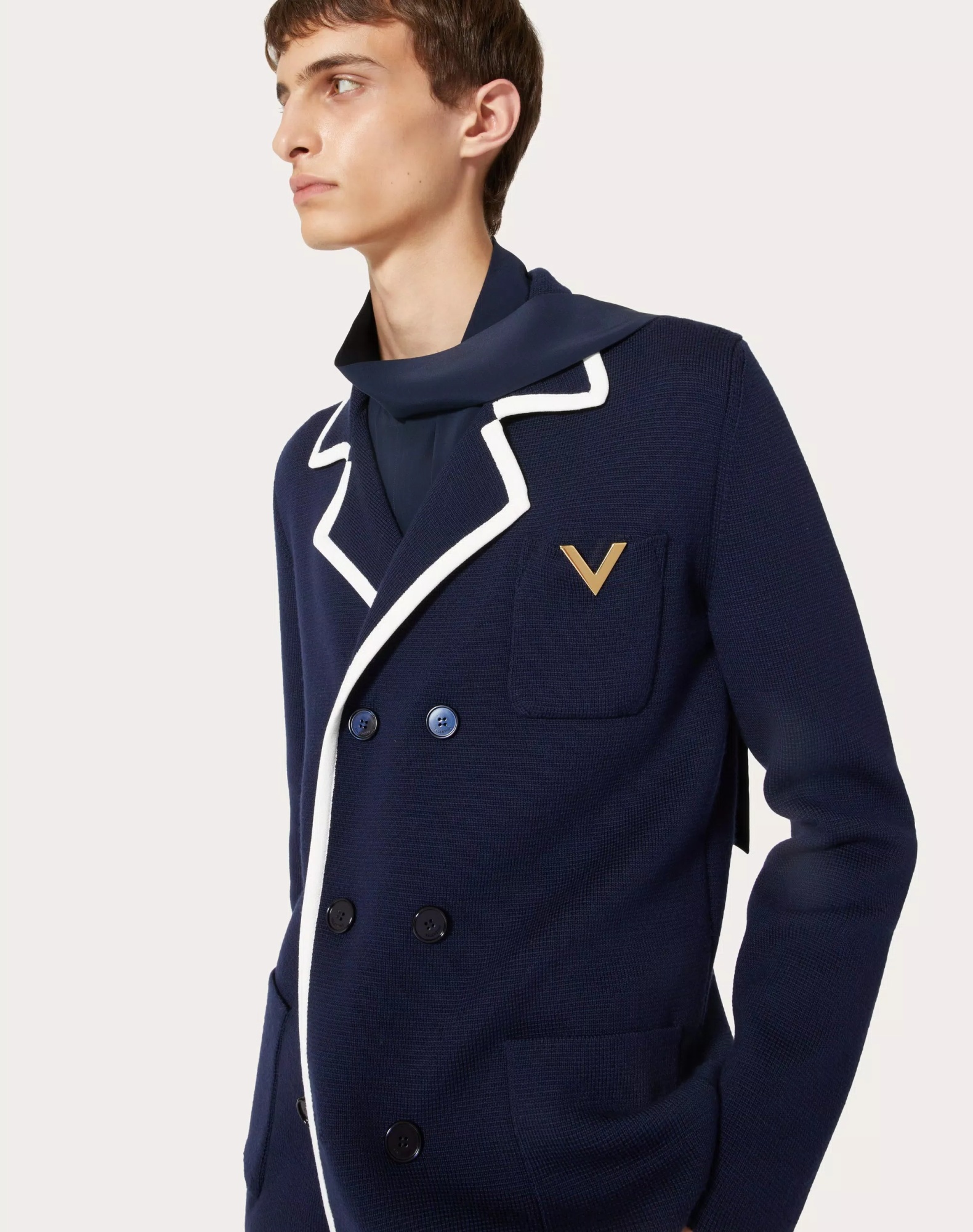 Valentino Wool Knit Jacket In Blue
