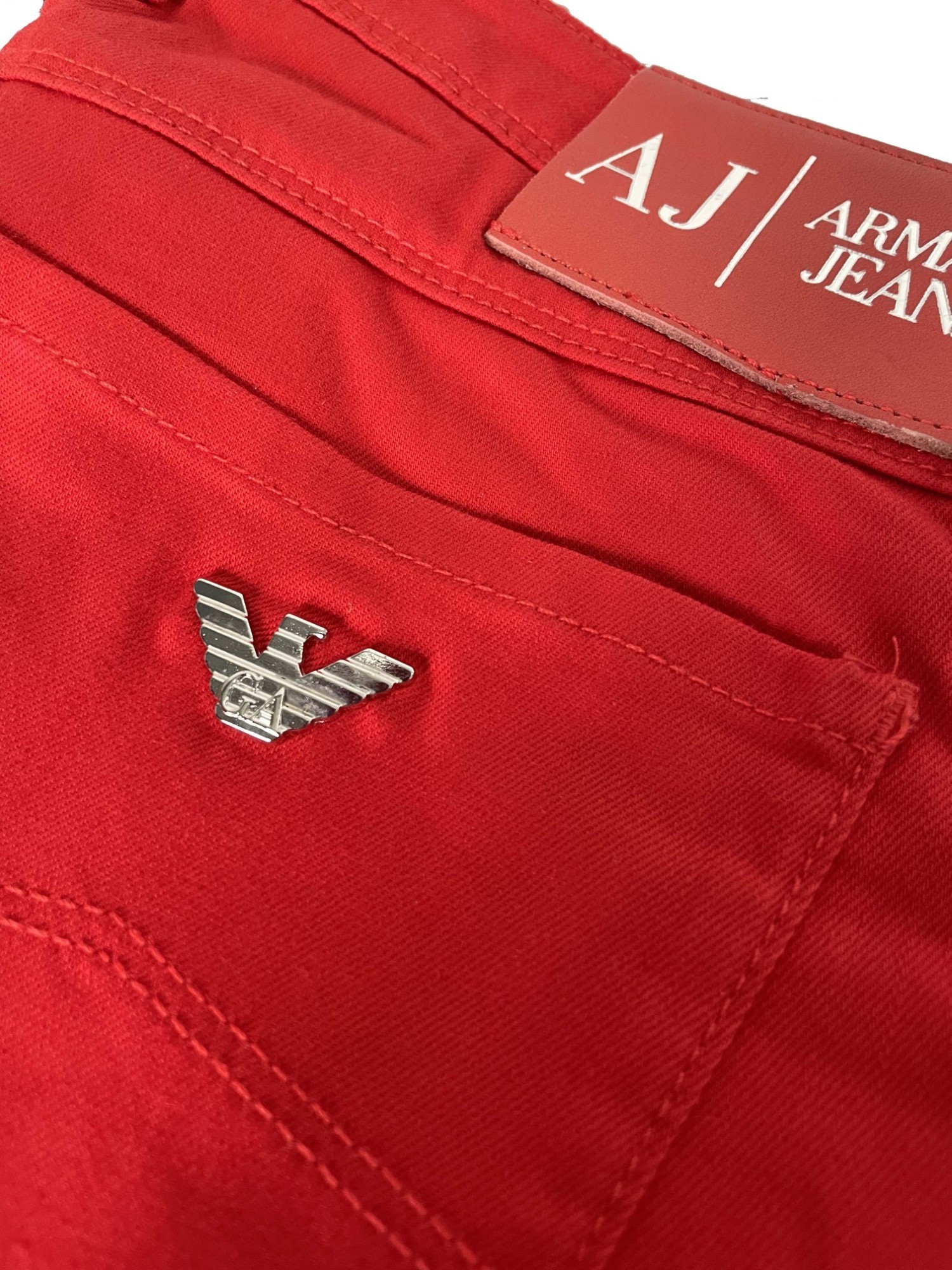 Shop Armani Jeans Logo Jeans In Red