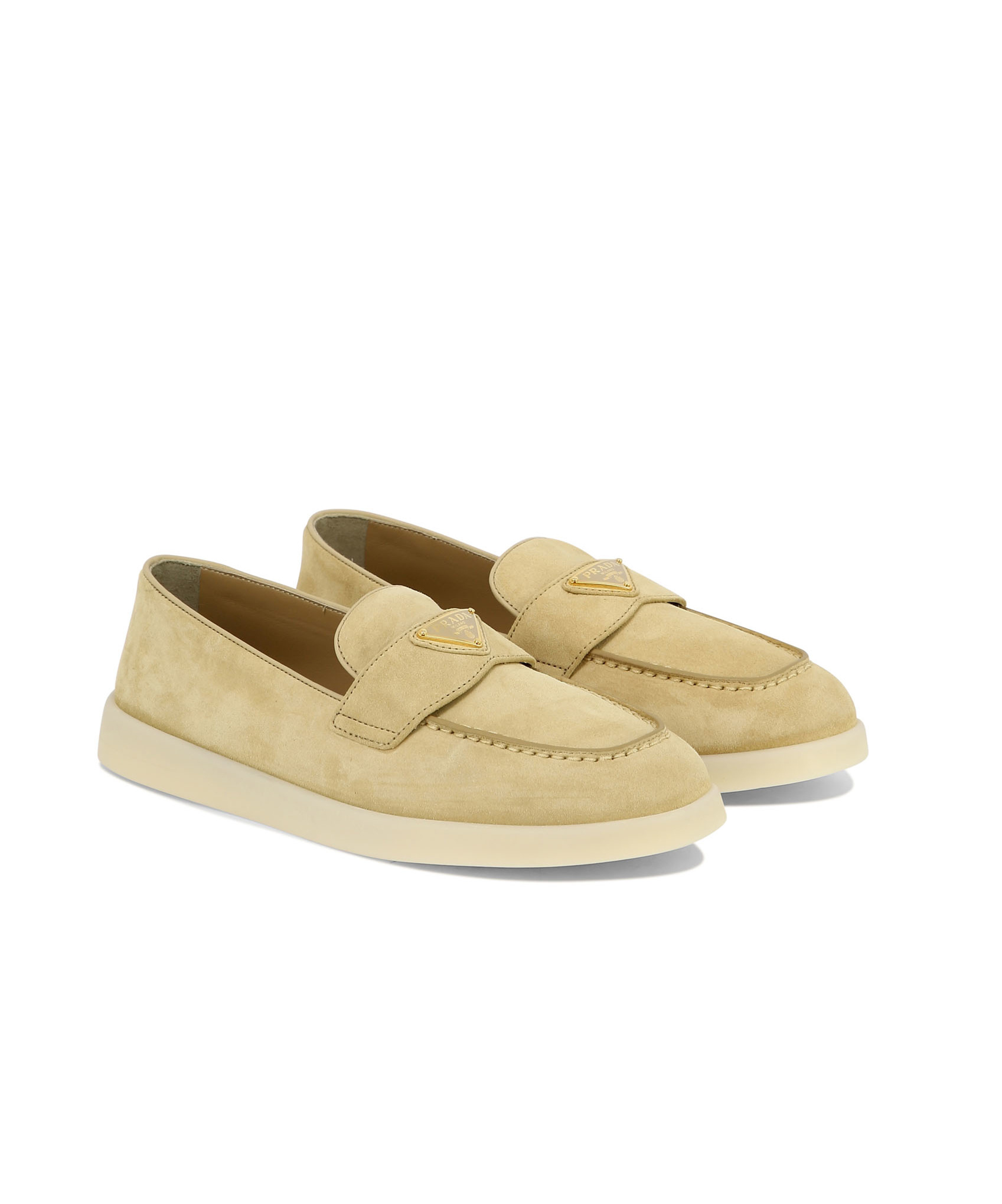Prada Enamel-logo Loafers In Brown