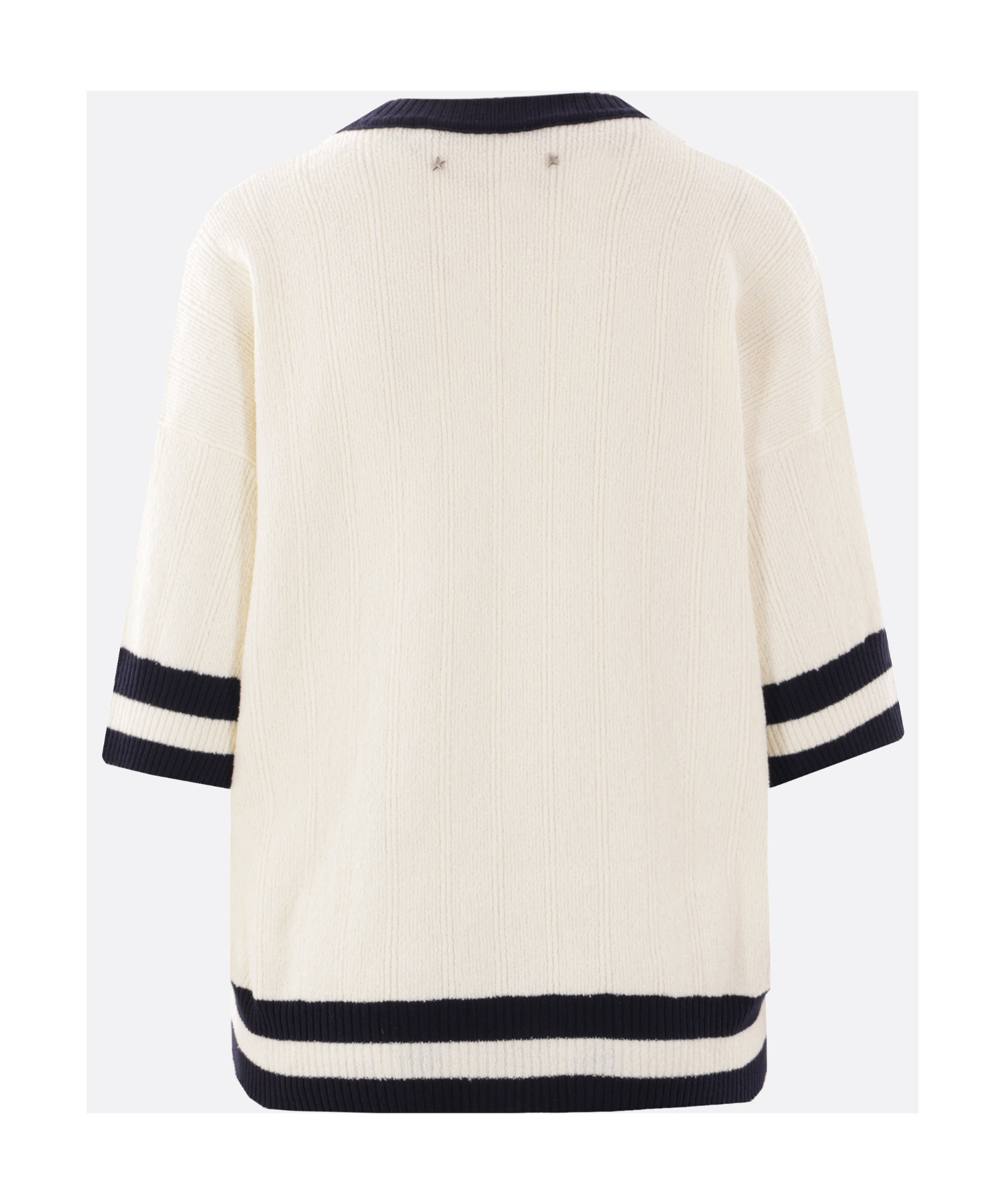 Golden Goose Women's Short-sleeved Sweater In Vintage White With Blue Rib Knit In White