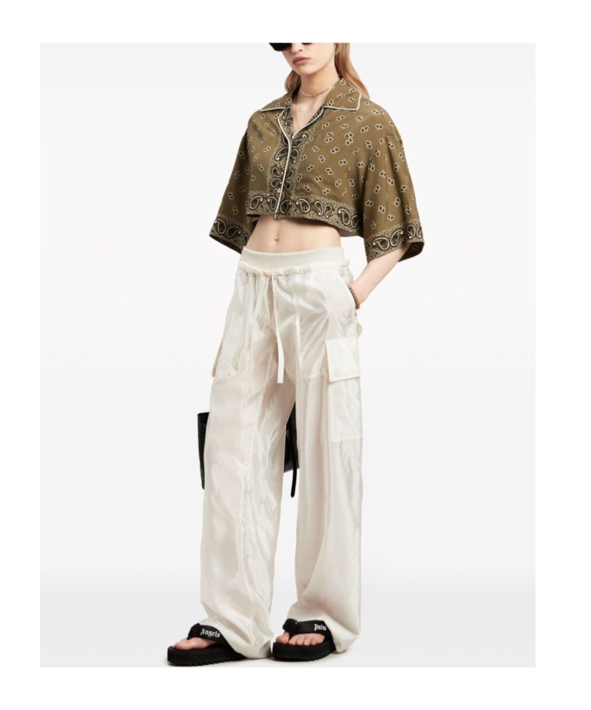Palm Angels High-shine Satin Parachute Trousers In White