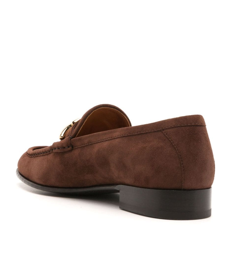 Valentino Vlogo Gate Embellished Suede Loafers In Brown