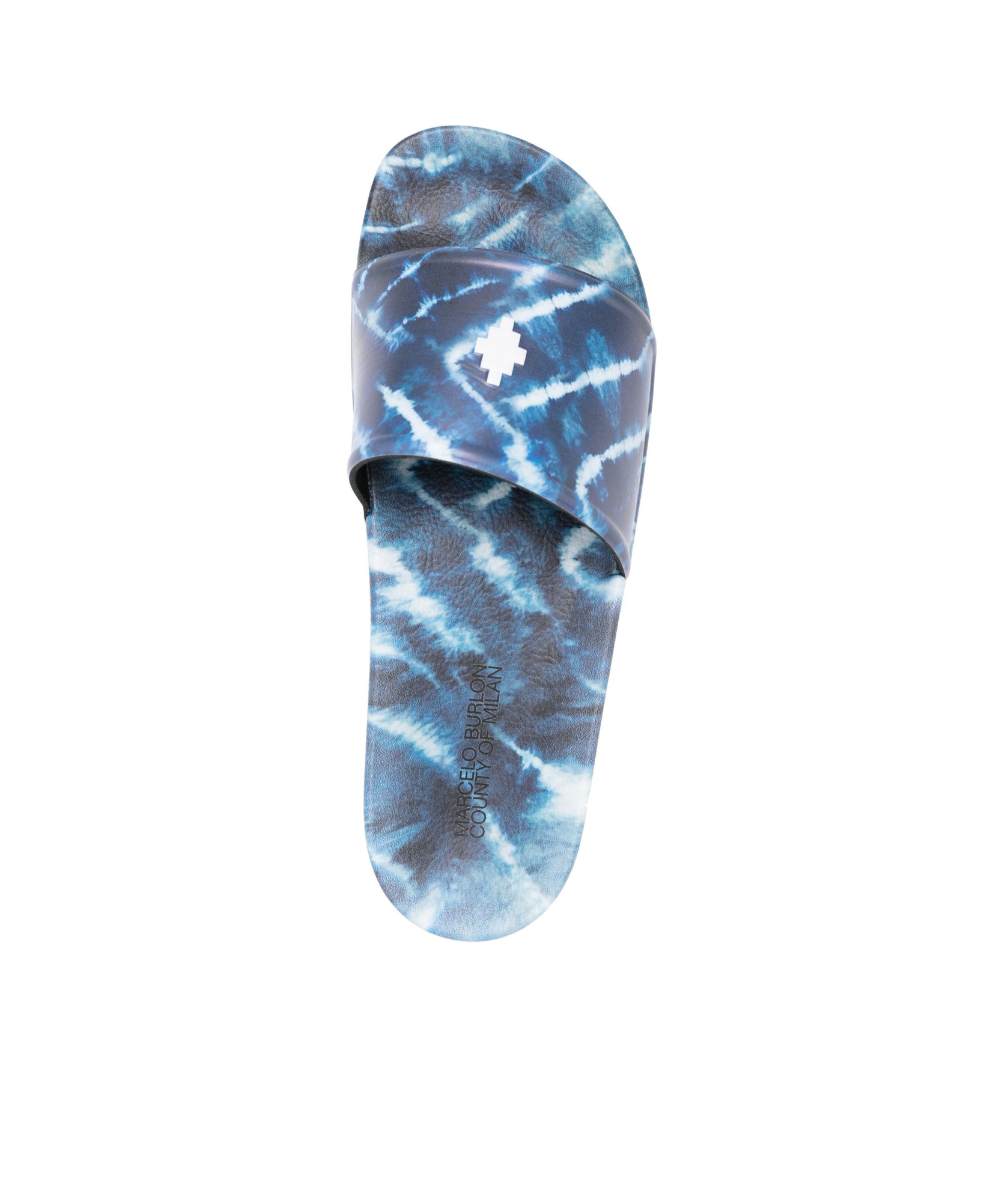 Marcelo Burlon County Of Milan Aop Soundwaves Logo-embossed Slides In Blue