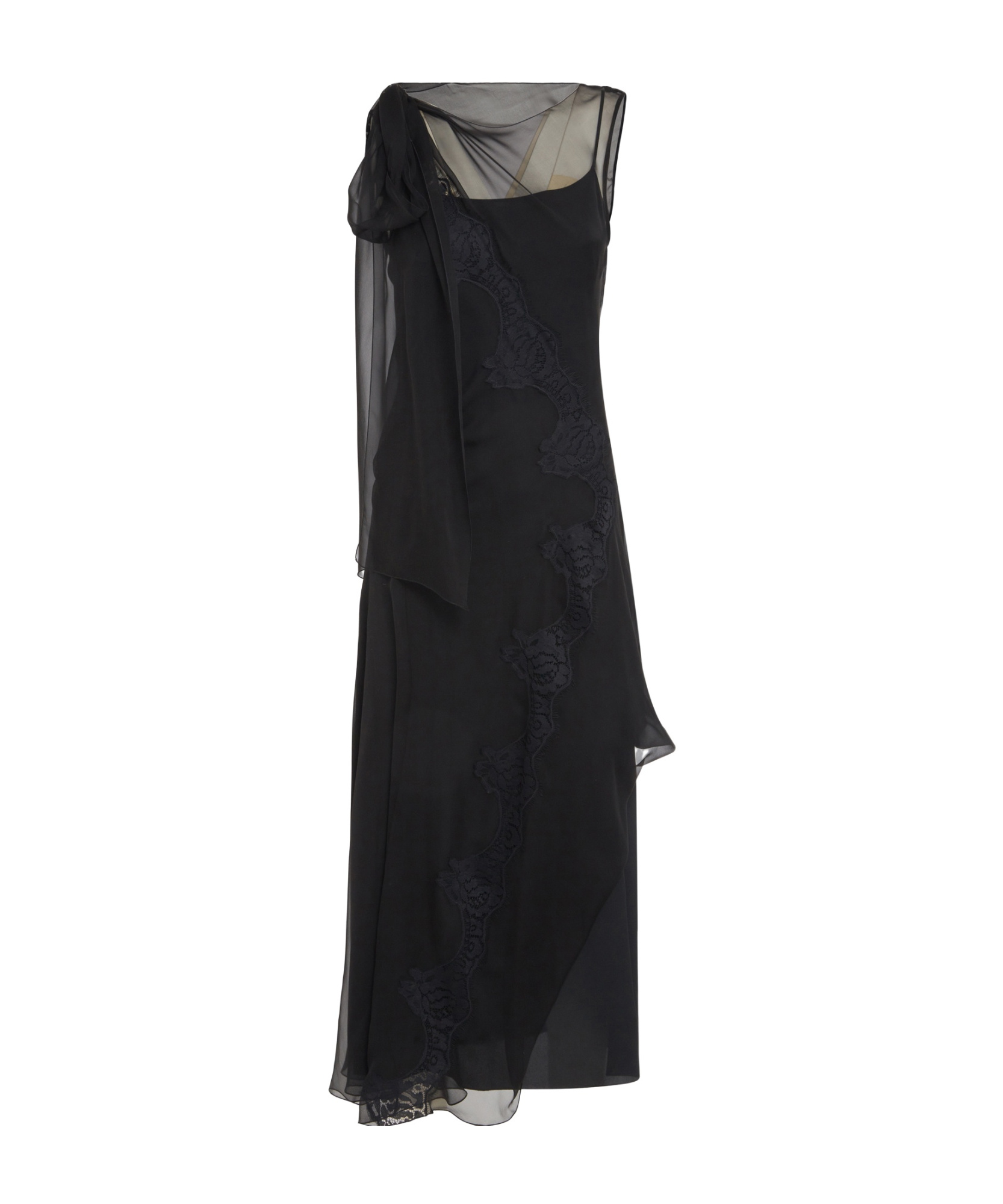 Shop Alberta Ferretti Sheer Silk Midi Dress In Black