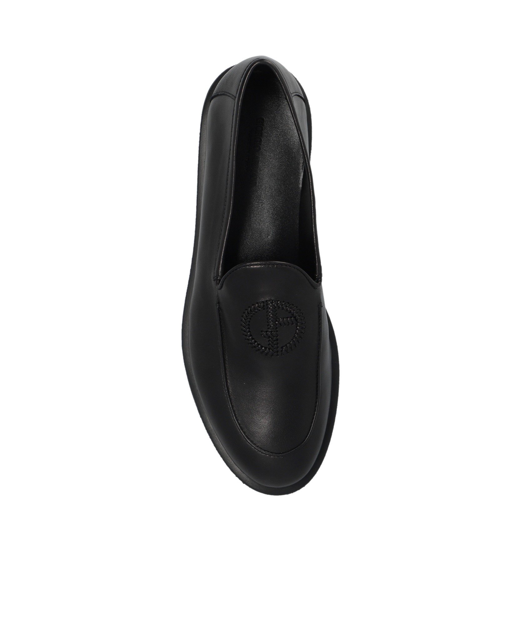 Giorgio Armani Official Store Vintage Nappa Leather Loafers With Embroidered Logo In Black