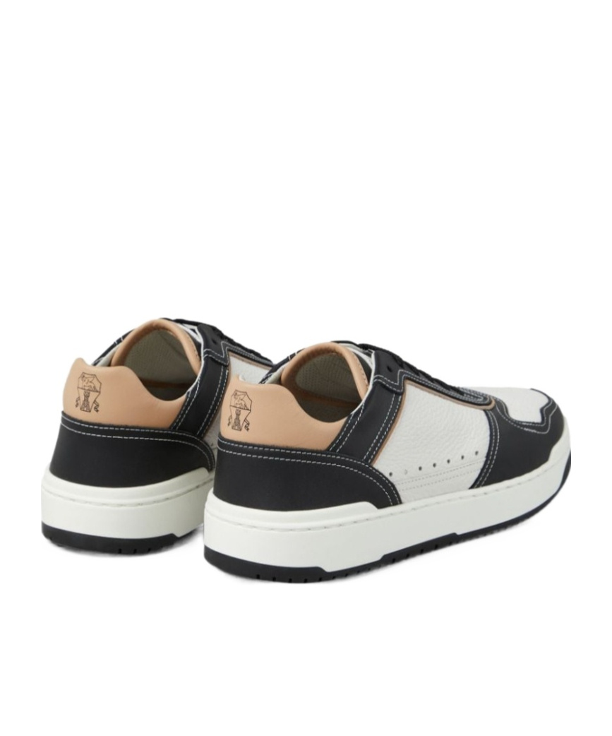 Brunello Cucinelli Colour-block Panelled Leather Sneakers In White