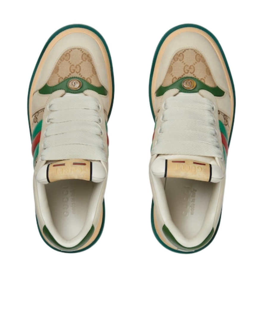 Gucci Gg Original Fabric And Leather Sneakers With Lateral Web Band In Multi