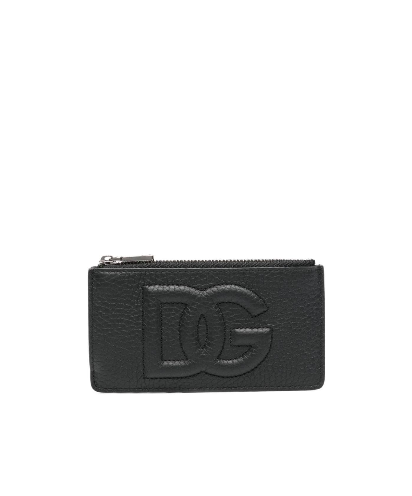 Dolce & Gabbana 3d-effect Logo Leather Cardholder In Black