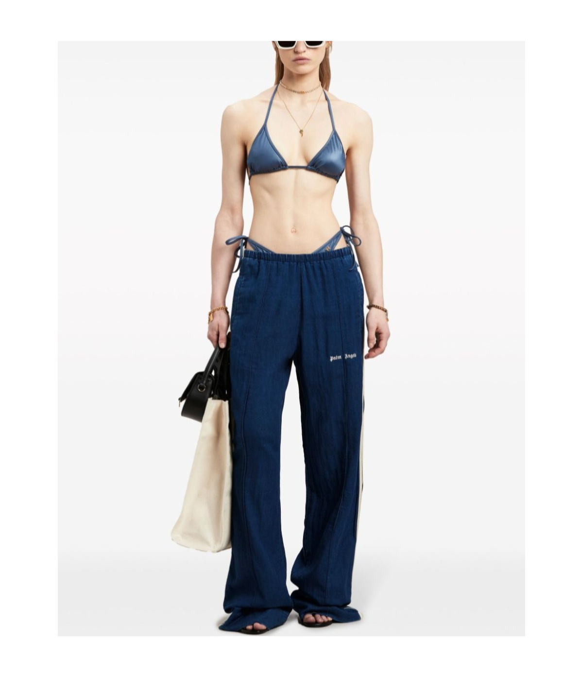 Palm Angels Triangular Bikini Top In Blue