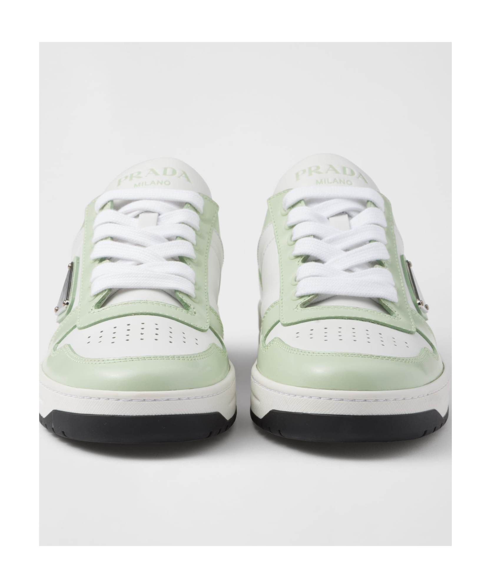 Prada Downtown Leather Sneakers In Gray