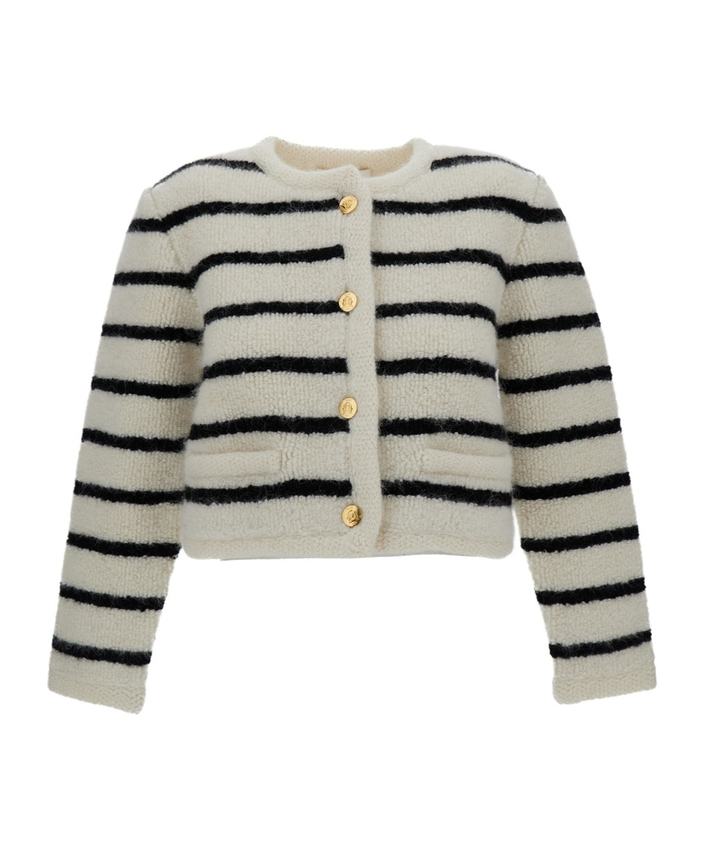 Celine Long-sleeved Knitted Jacket In Gray