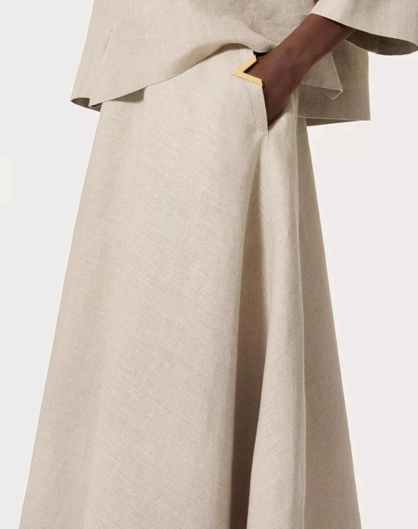 Valentino Midirock Aus Linen Canvas Frau Beige Gravel 46 In Nude