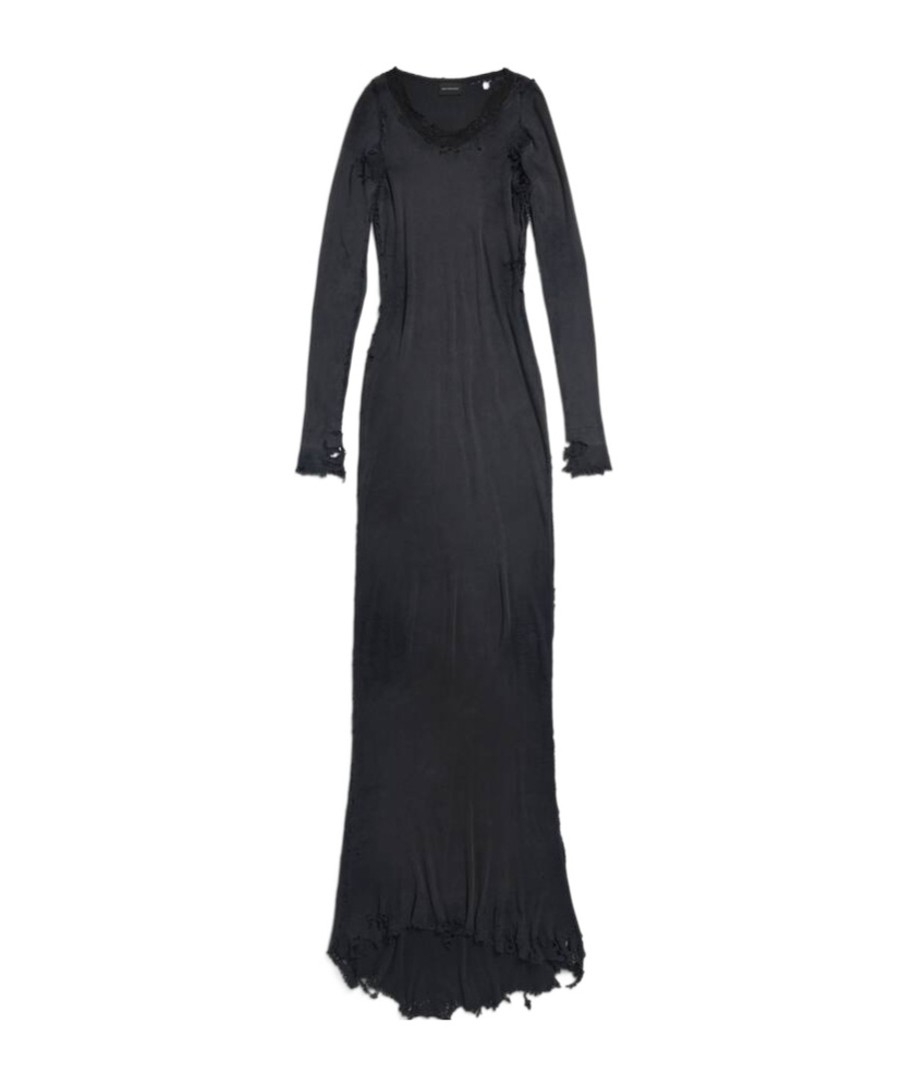 Balenciaga Lingerie Distressed-cotton Maxi Dress In Black
