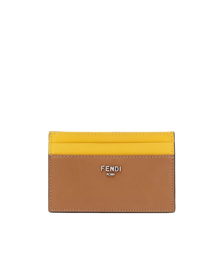 Fendi Shadow Leather Card Holder In Brown