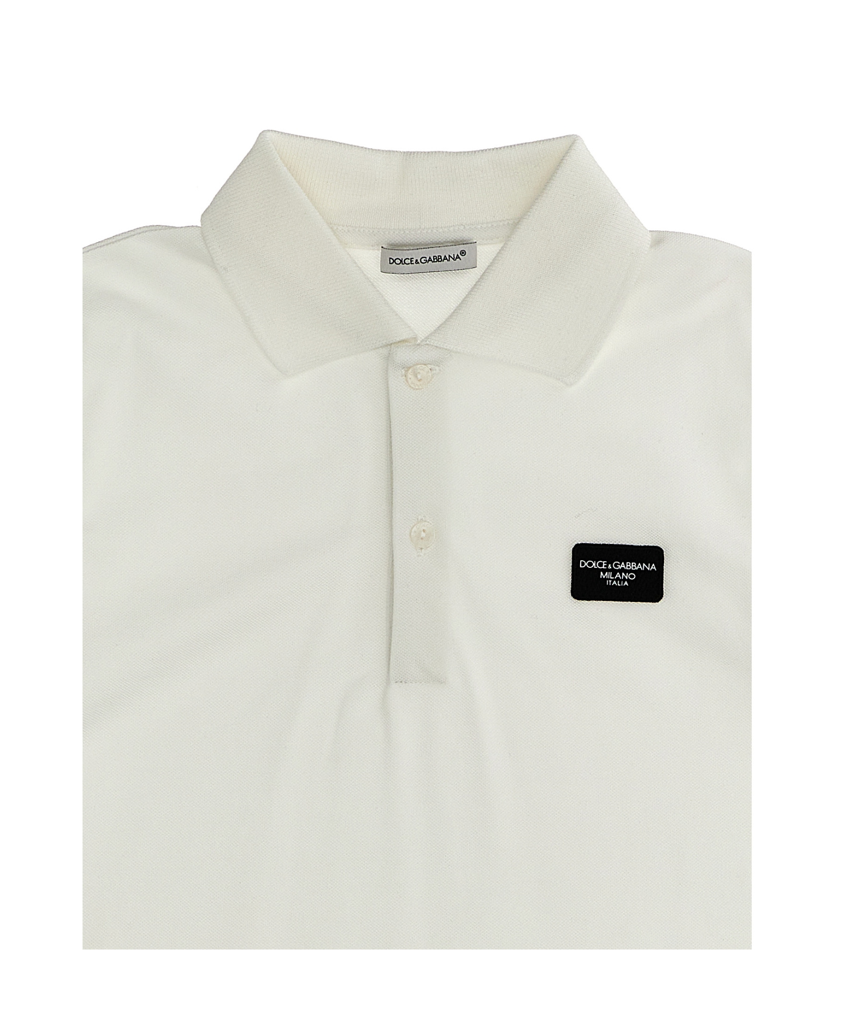 Dolce & Gabbana Logo-patch Cotton Polo Shirt In White