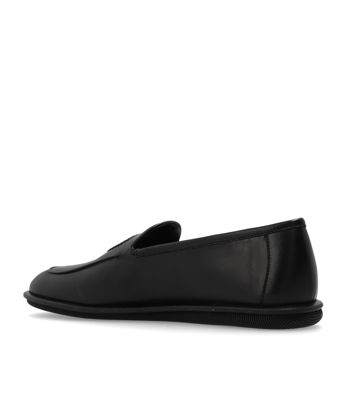 Giorgio Armani Official Store Vintage Nappa Leather Loafers With Embroidered Logo In Black