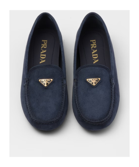 Prada Triangle-logo Suede Driving Loafers In Blue