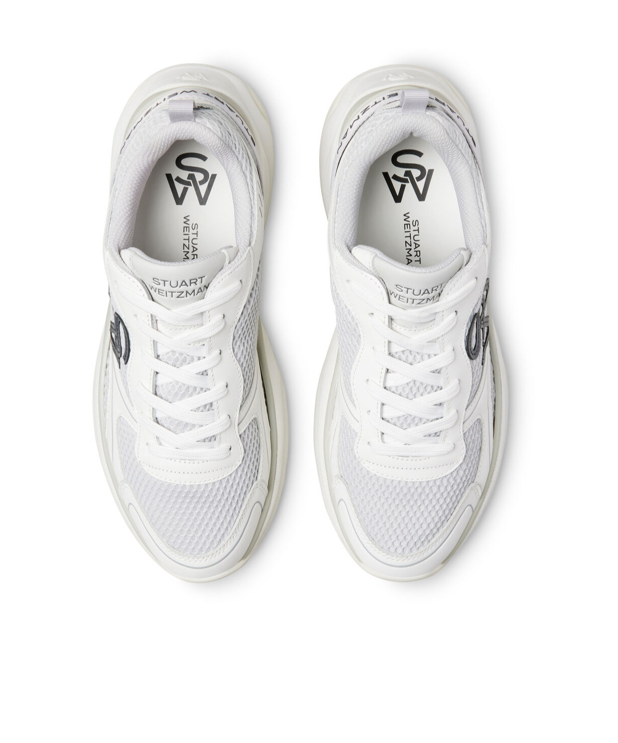 Stuart Weitzman Leather And Mesh Sneakers In White