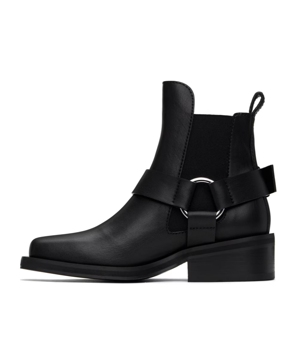 Ganni Buckle-strap Leather Ankle Boot In Black