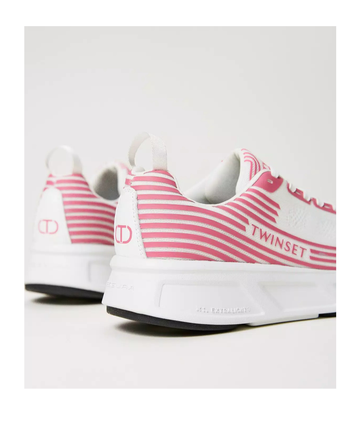 Shop Twinset Logo Striped Fessura Sneakers In White