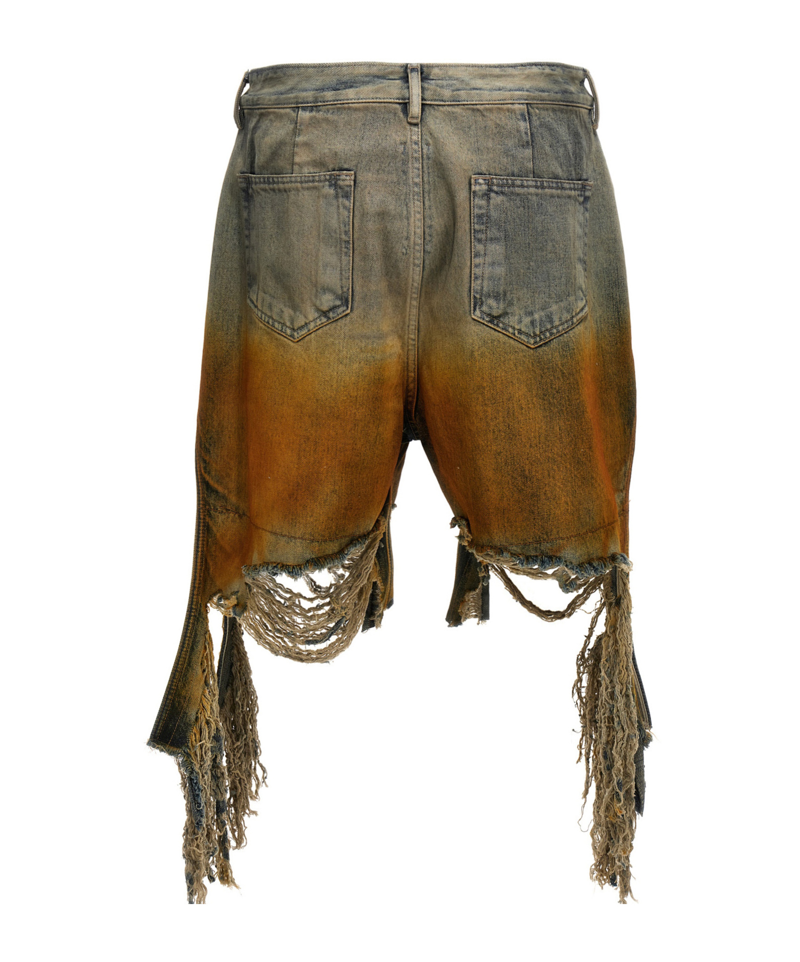 Rick Owens Drkshdw Destroyed Denim Bermuda Shorts In Green